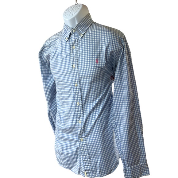SzL Custom Fit Ralph Lauren Blue White Check long Sleeve Button Down - Picture 4 of 6
